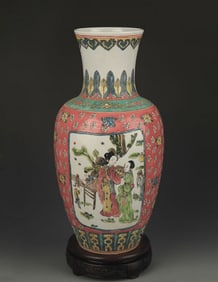 FAMILLE VERTE STORY PAINTED GUAN YIN STYLE VASE