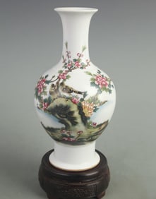 CLOISONNE ENAMEL APPRECIATION VASE WITH FLORAL AND BIRD DECORATION