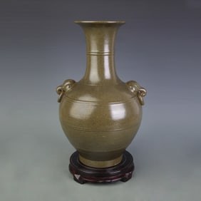 TEA-DUST-GLAZED ELEPHANT-HANDLED WINE VESSEL