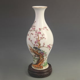 CLOISONNE COLOR FLOWER AND BIRD PATTERN PORCELAIN VASE