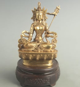 GILT BRONZE PADMASAMBHAVA STATUE (LOTUS-BORN GURU)