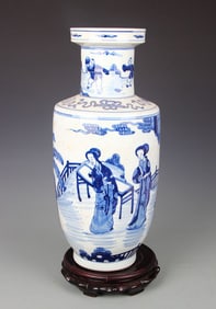 BLUE AND WHITE STORY PAINTED PORCELAIN VASE