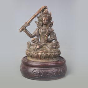 A FINE BRONZE MANJUSHRI BODHISATTVA STATUE