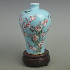 SKY-BLUE GROUND MAGPIE-AND-PLUM BLOSSOM VASE