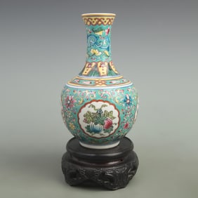 CLOISONNE ENAMEL OPENWORK APPRECIATION VASE WITH FLORAL DECORATION
