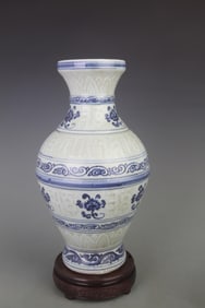 BLUE AND WHITE SANSKRIT PATTERN PORCELAIN VASE