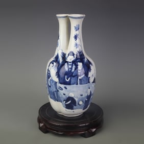 BLUE-AND-WHITE FIGURE PATTERN THREE-HOLE PORCELAIN VASE