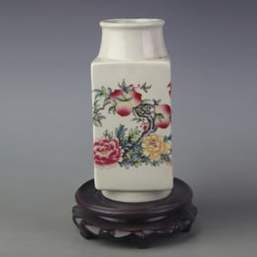 FAMILLE ROSE CONG-SHAPED VASE WITH “FORTUNE AND LONGEVITY?? MOTIF