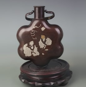 BRONZE AND SILVER INLAID WINE POT WITH FIGURES AND STORIES