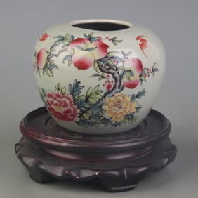 FAMILLE ROSE WATER POT WITH “FORTUNE AND LONGEVITY?? MOTIF