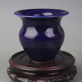 COBALT BLUE COLOR GLAZE PORCELAIN TABLE SPITTOON