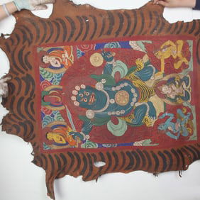 TIBETAN BUDDHIST SHEEPSKIN THANGKA