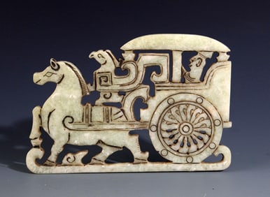A COPY OF OLD JADE IN FIGURE OF HORSE WITH CARRIAGE