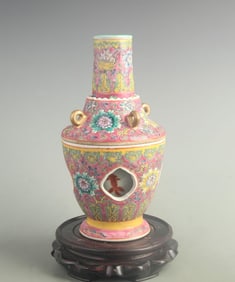ROUGE RED GLAZED THREE-SECTION REVOLVING VASE