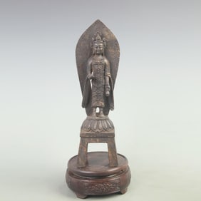 RARE GILT BRONZE STANDING GUAN YIN STATUE