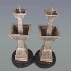 RARE PAIR OF WHITE BRONZE DRAGON PATTERN CANDLESTICKS
