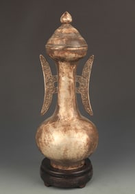 RARE TALL DOUBLE EAR SILVER PLATED BOTTLE