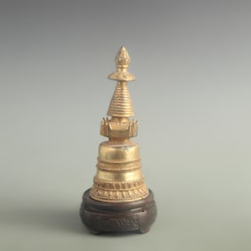 A FINE GILT BRONZE PAGODA