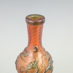 RARE FINE FISH PATTERN CALABASH SHAPED GLASS BOTTLE