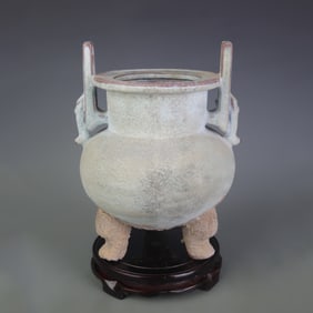 JUN-GLAZED TRIPOD CENSER WITH UPRIGHT HANDLES