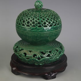 GREEN-GLAZED INCENSE BURNER