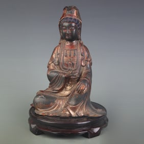 A FINE BRONZE GUAN YIN SEATED STATUE