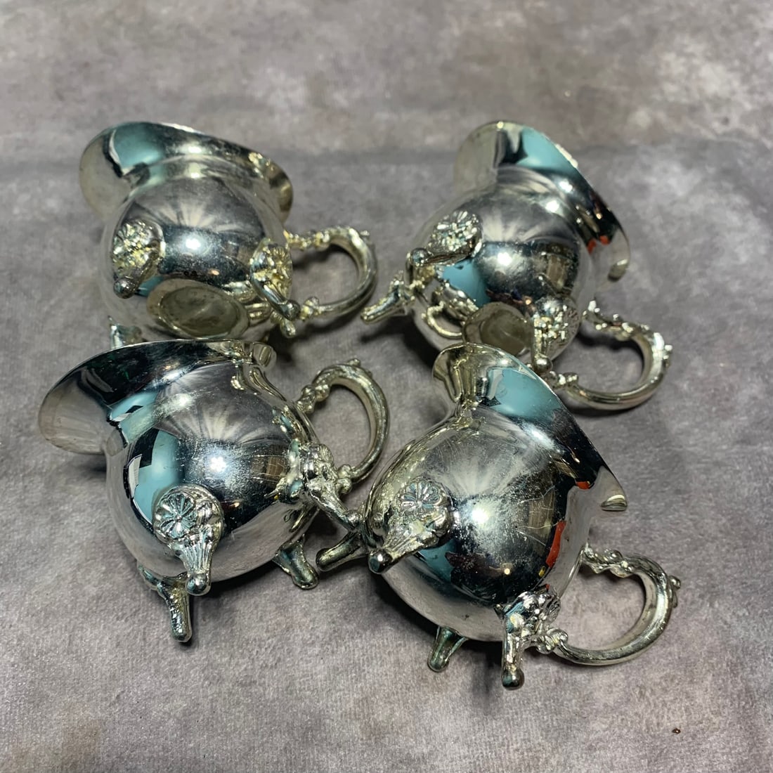 GROUP OF COPPER-SHEATHED SILVER MILK CUPS: Long: 3.6 inch; Width: 2 inch; High: 2.1 inch;