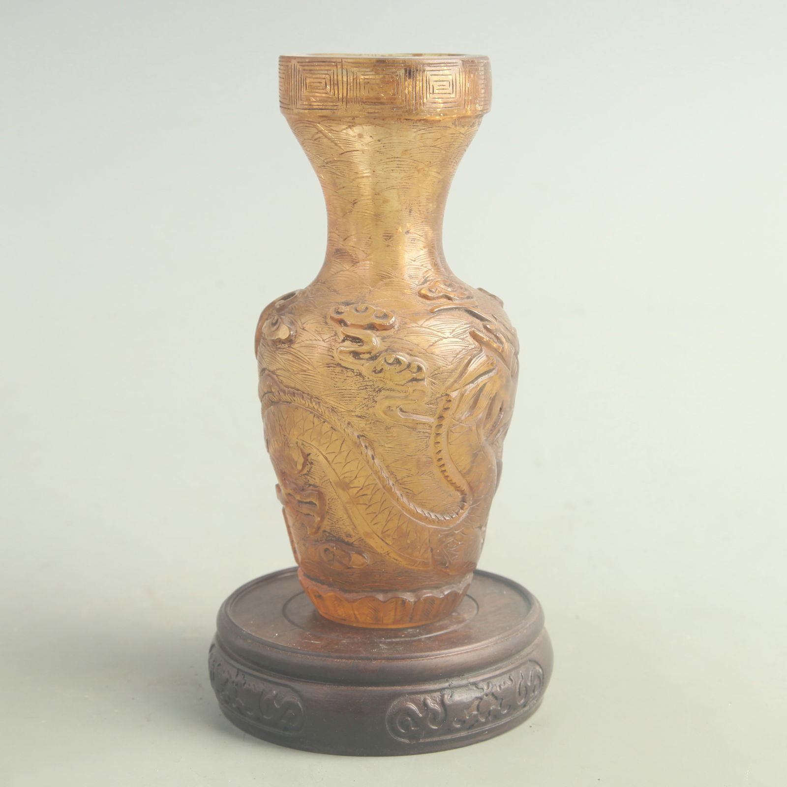 GOLD-SPLASHED GLASS MADE DRAGON PATTERN VASE - 4