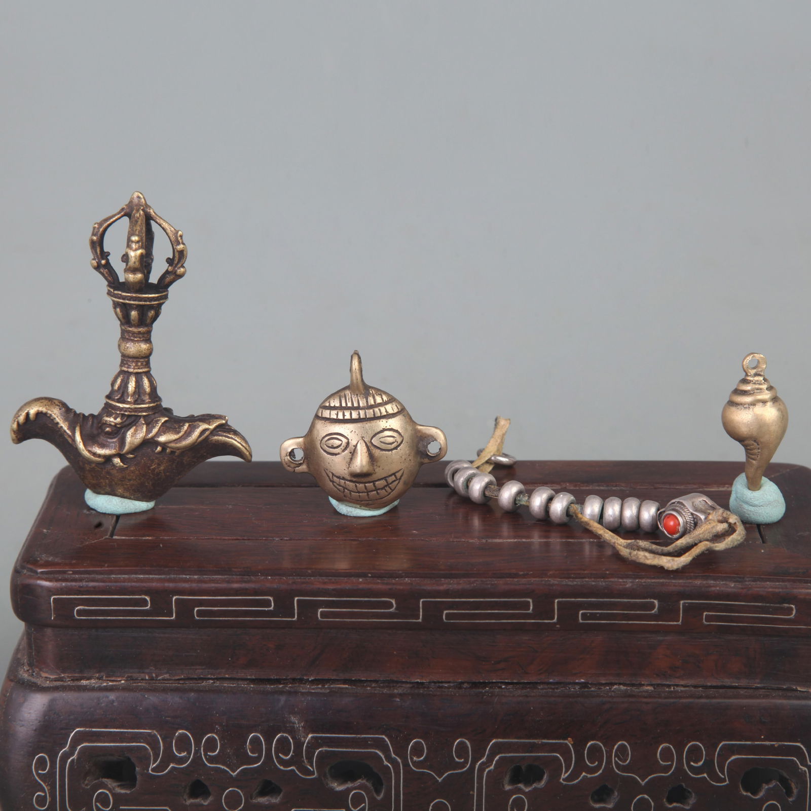SET OF TIBETAN BUDDHISM VAJRA AND INSTRUMENTS: Qing Dynasty; Long: 3.5 inch to 1.2 inch