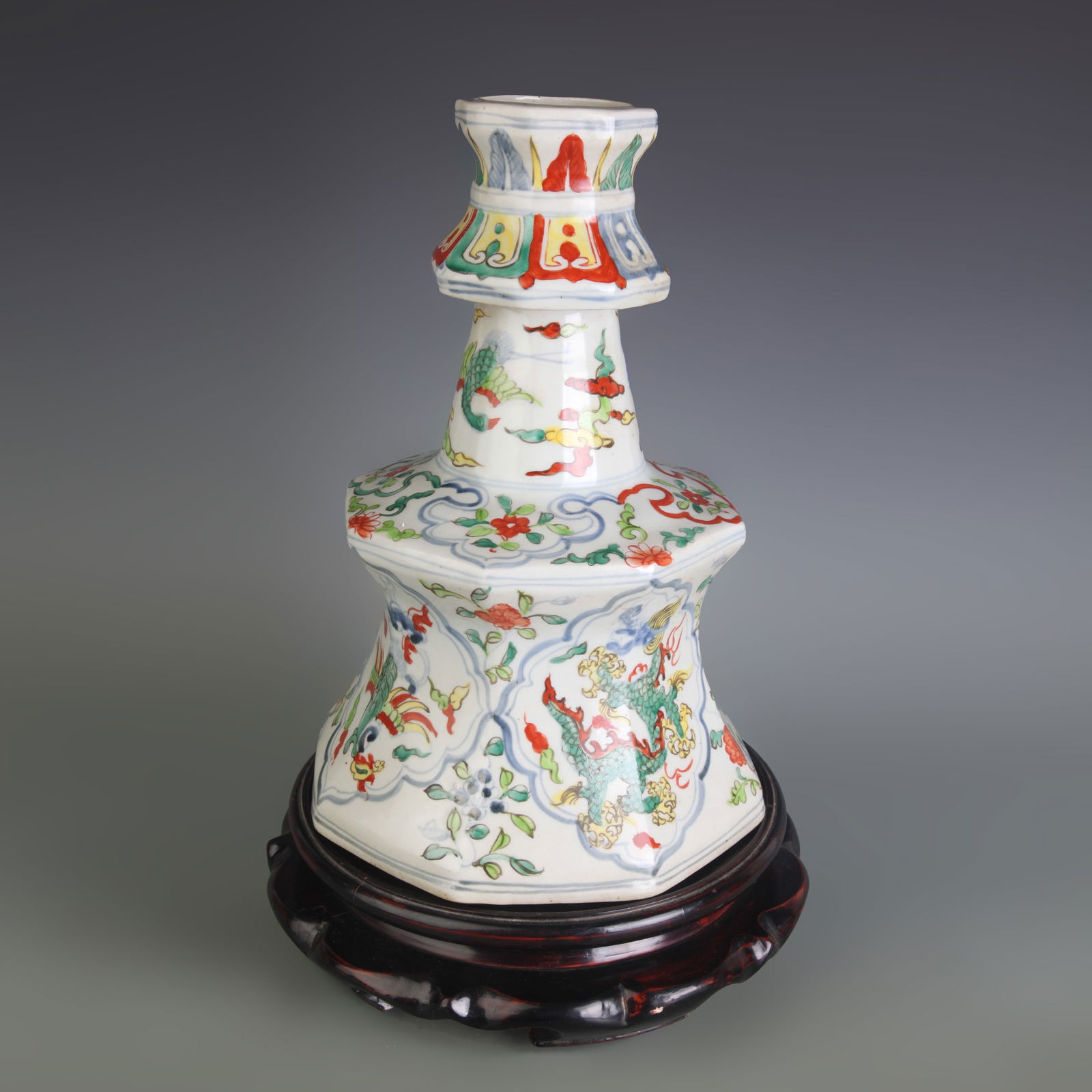 WUCAI COLOR DRAGON AND PHOENIX PATTERN PORCELAIN CANDLEHOLDER (1 of 4)