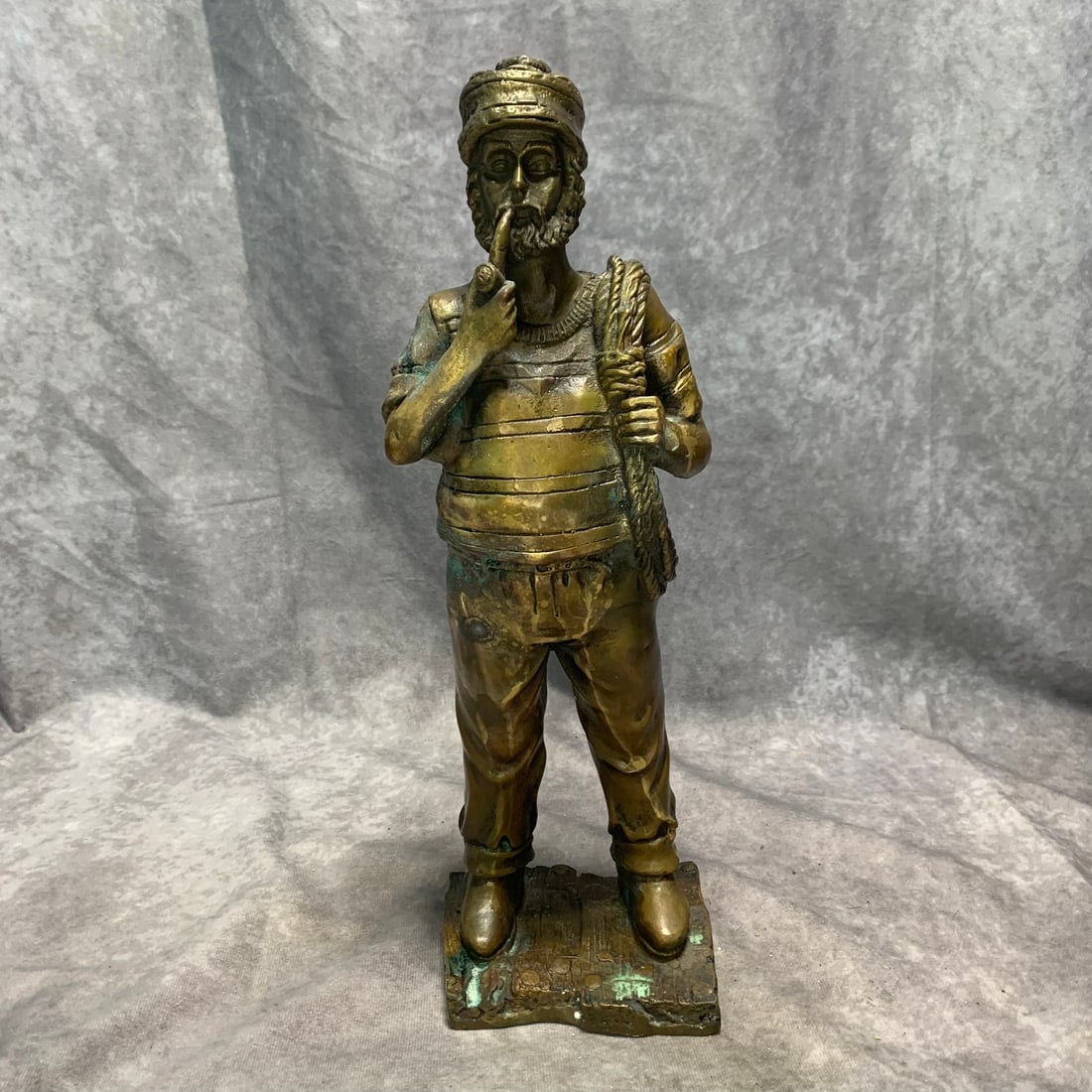 CONTEMPORARY BRONZE FISHERMAN STANDING STATUE: Modern; Long: 4.2 inch; Width: 3.7 inch; High: 13.8 inch;