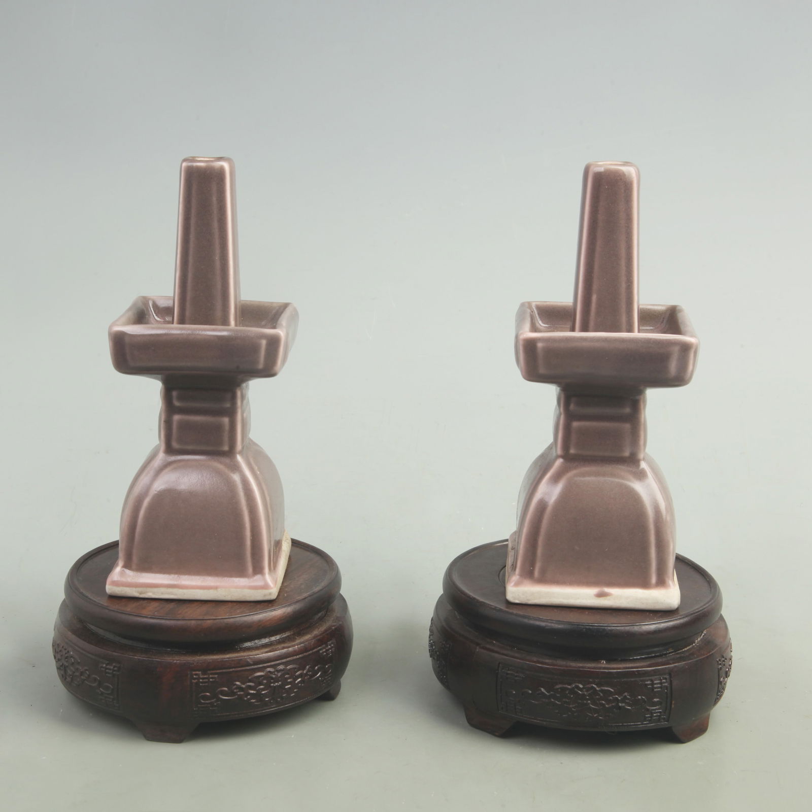 PAIR OF RED COLOR GLAZED PORCELAIN CANDLESTICKS (1 of 6)