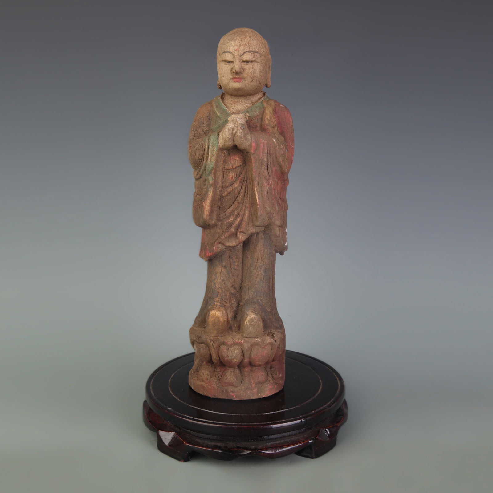 POLYCHROME WOOD SHAKYAMUNI STANDING FIGURE (1 of 5)
