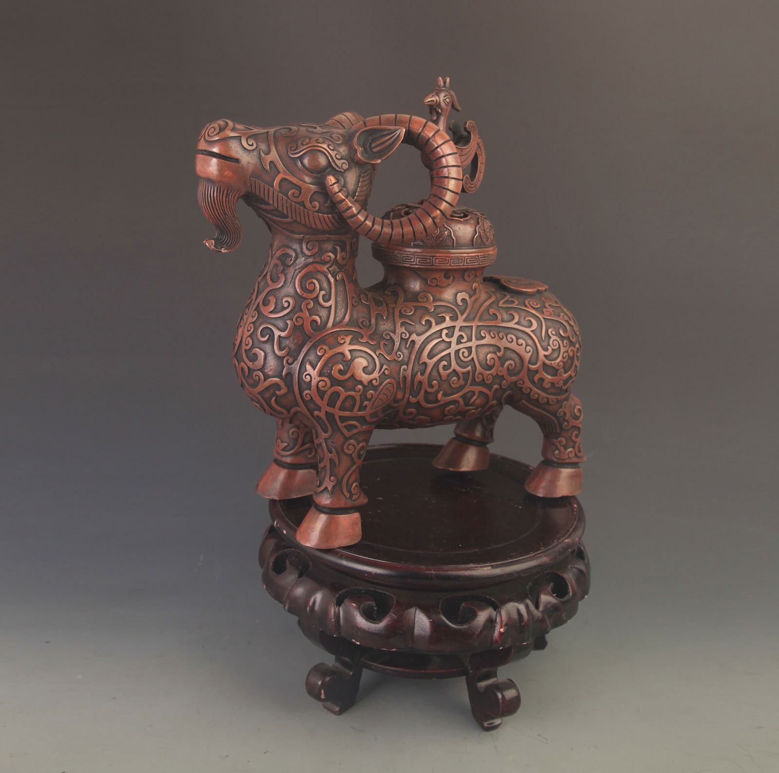 REAR FINELY MADE GOOD FORTUNE GOAT FIGURE BRONZE INCENSE BURNER (1 of 7)