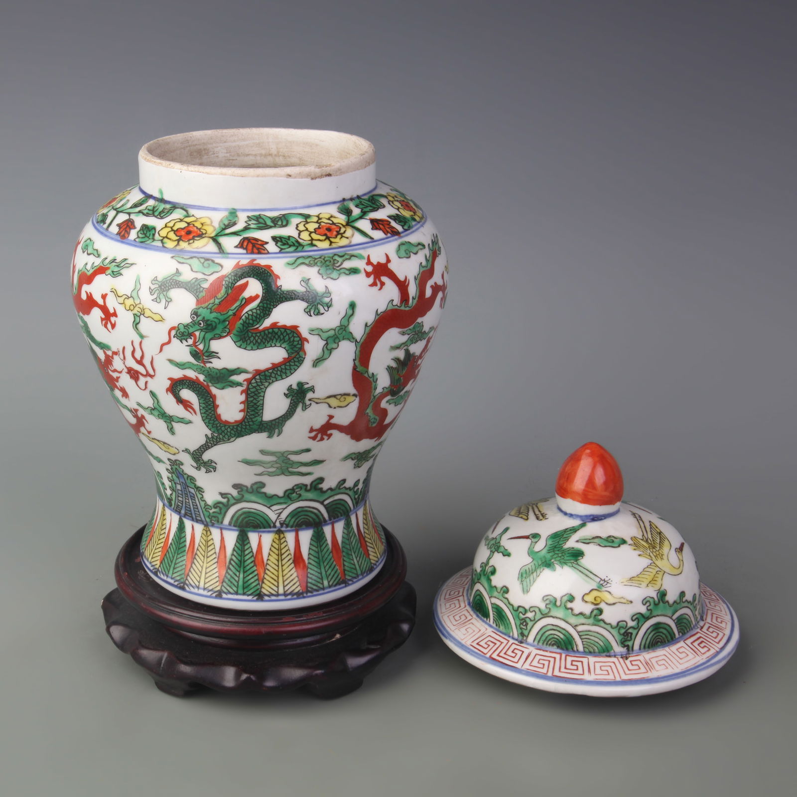 WUCAI COLORED DRAGON PATTERN PORCELAIN JAR - 2