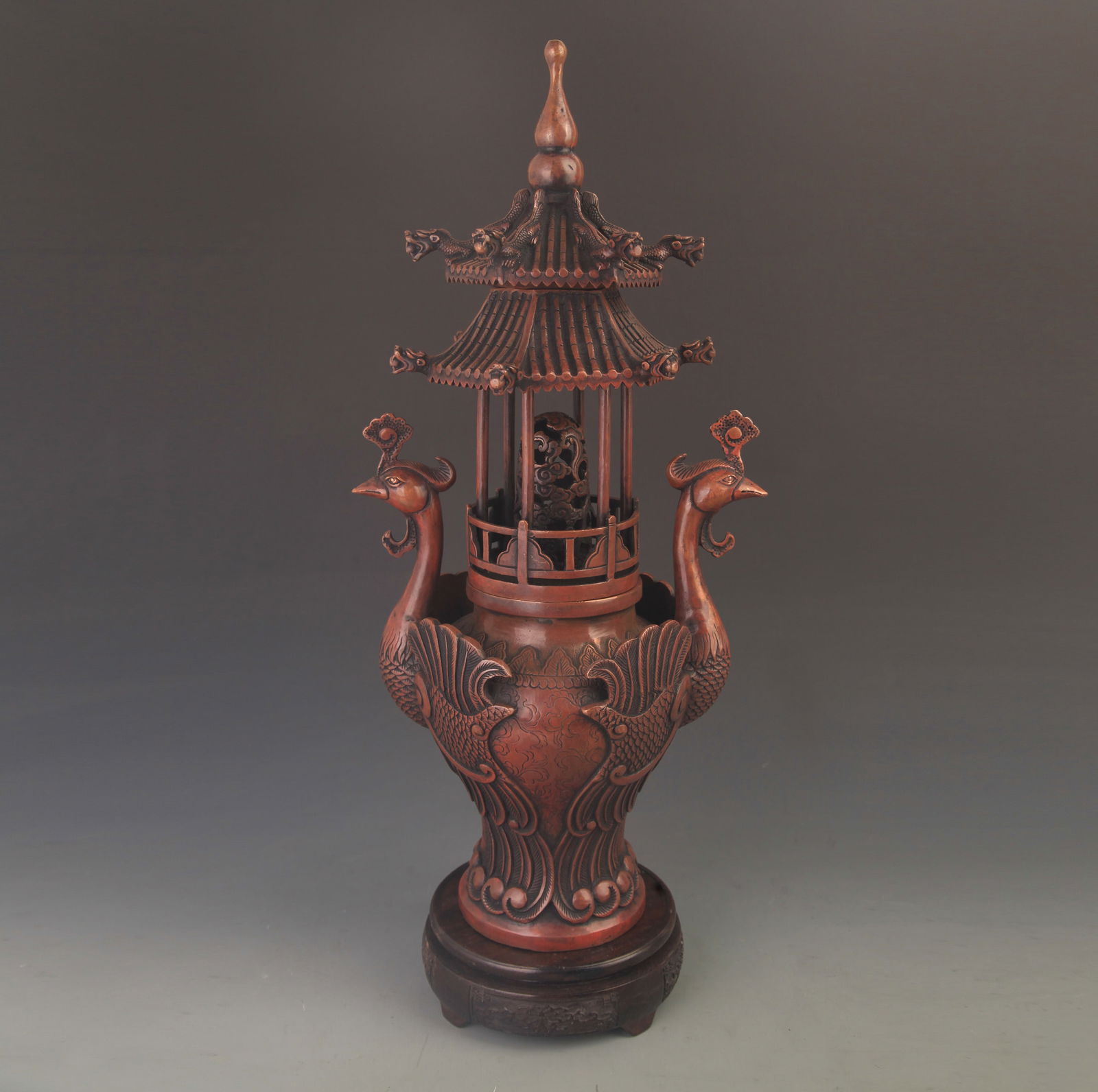 BRONZE WEALTH-AND-PROSPERITY DRAGON–PHOENIX PAGODA CENSER (1 of 9)