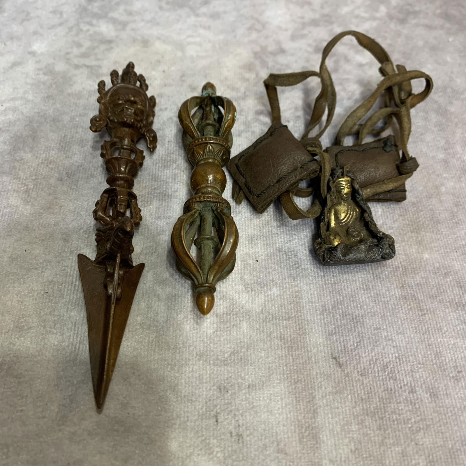 GROUP OF TIBETAN BUDDHIST RITUAL INSTRUMENTS: Modern; High: 5.6 inch; Width: 1.0 inch; High: 4.0 inch; Width: 1.0 inch; High: 1.4 inch; Width: 1.1 inch;