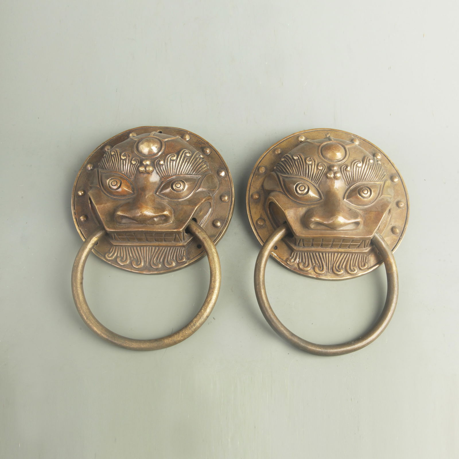 PAIR OF BRONZE DOOR-RING FITTING: Qing Dynasty; Long: 7.00 inch;