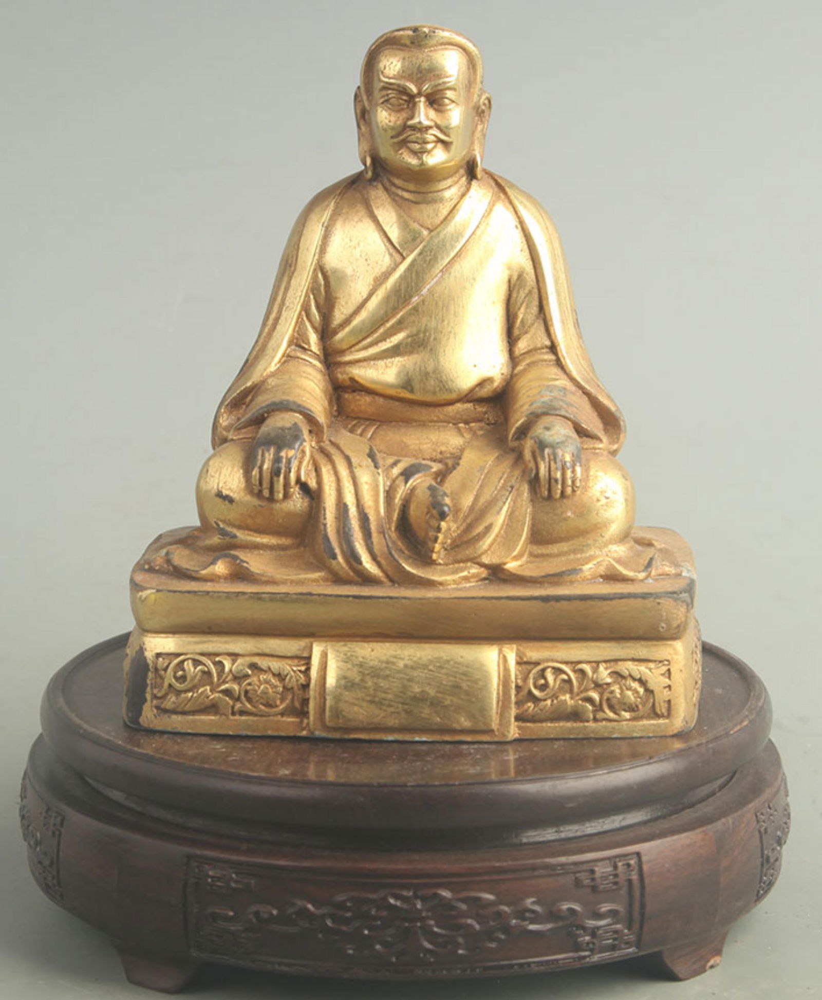 GILT BRONZE TIBETAN ARHAT SEATED FIGURE (1 of 5)