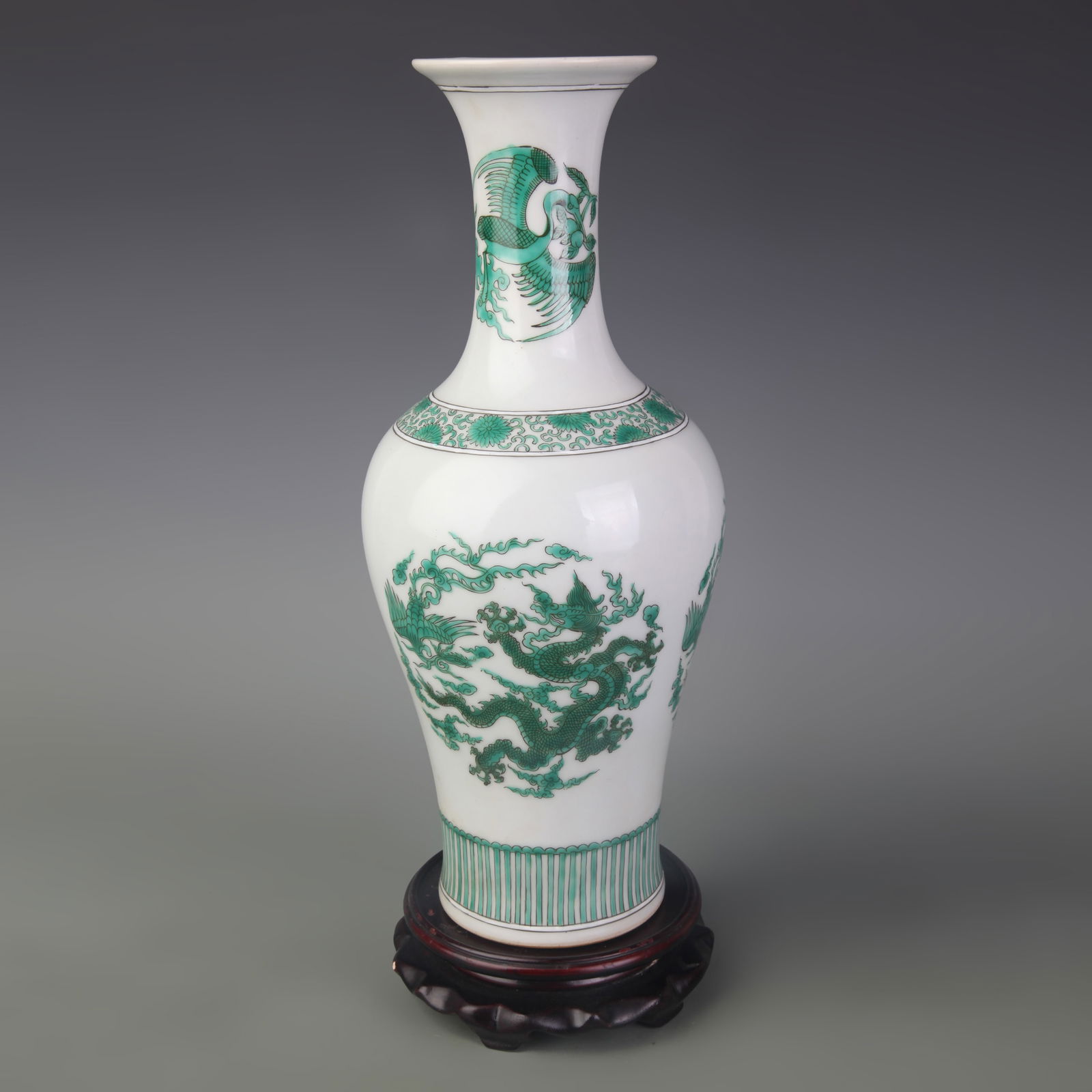 LIGHT GREEN COLOR DRAGON AND PHOENIX PATTERN PORCELAIN VASE (1 of 5)