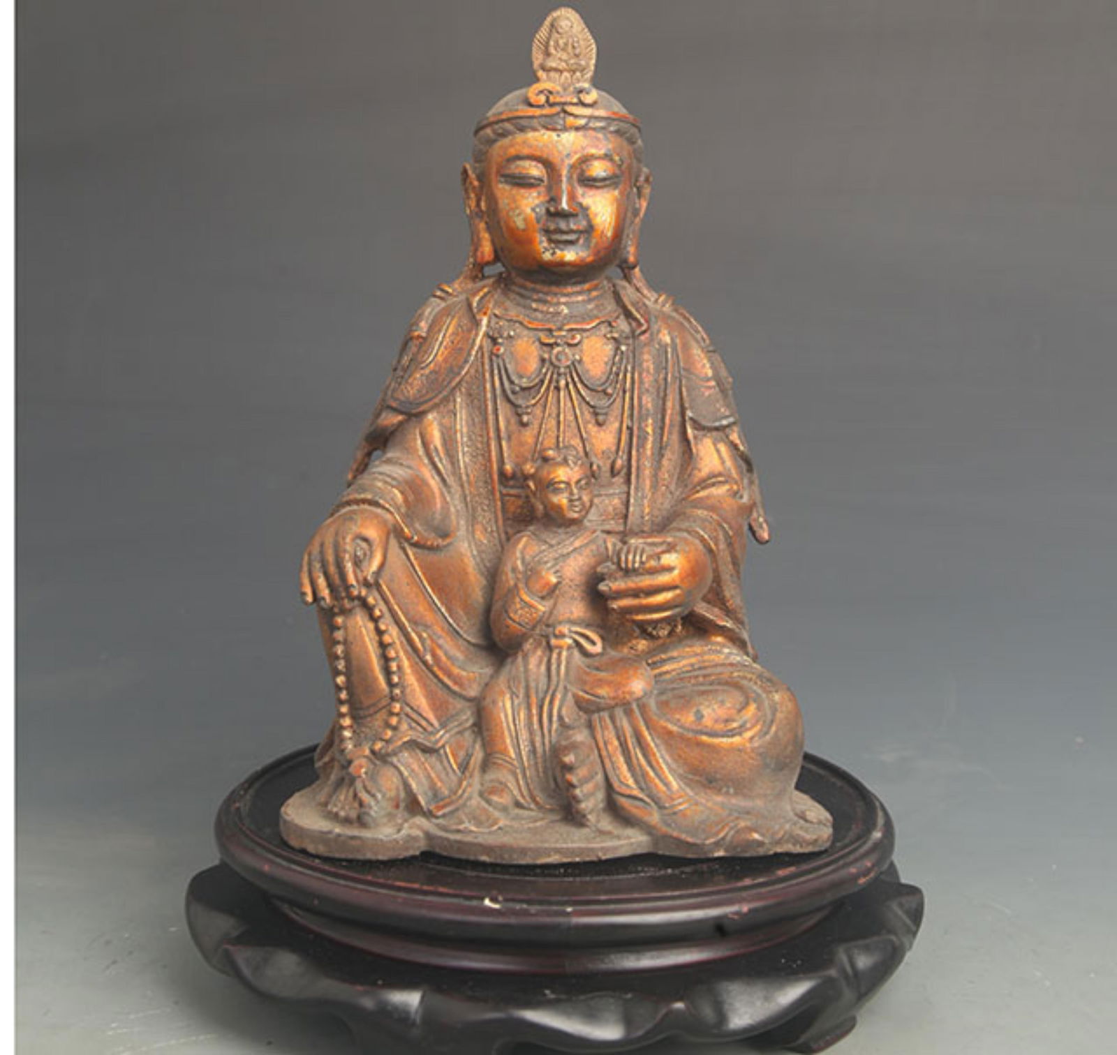 A FINE COLORED PAINTED BRONZE STATUE OF AVALOKITESHVARA: 19th Century; High: 9.00 inch; Width: 5.25 inch;