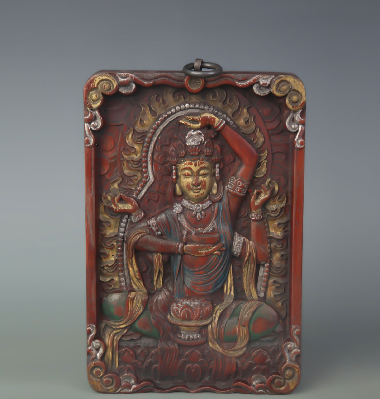 CAMPHORWOOD CARVED FOUR-ARMED GUANYIN WALL PANEL (1 of 5)