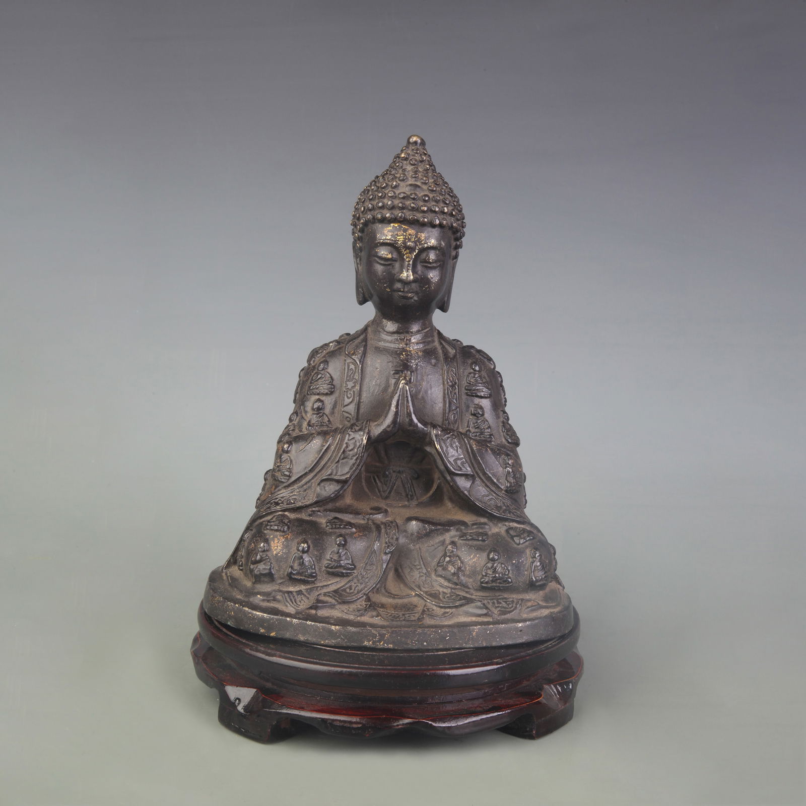 A FINE BRONZE SHAKYAMUNI BUDDHA STATUE: Qing Dynasty; High:8.2 inch