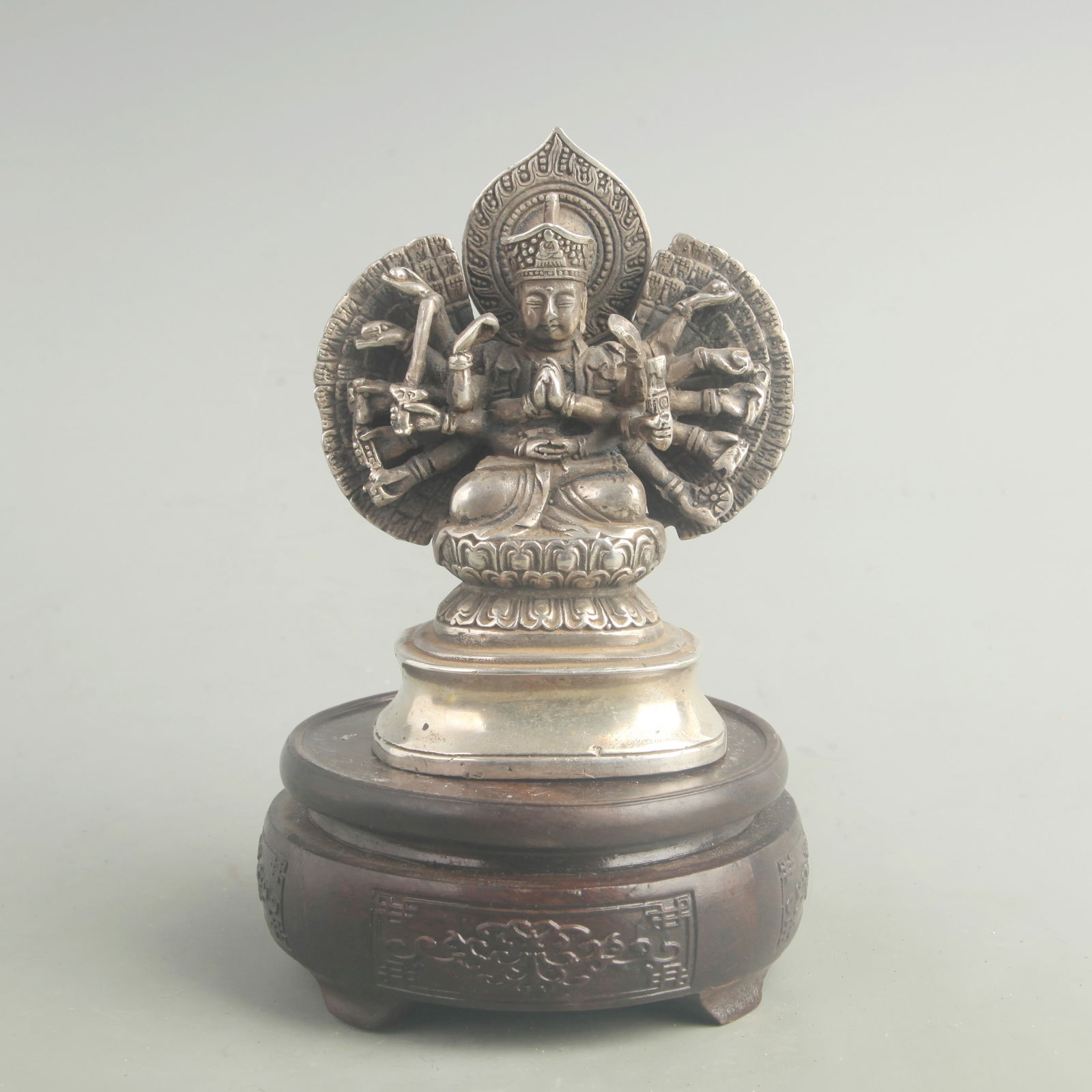 A FINE SILVER-GILT WHITE BRONZE CUNDI MOTHER BUDDHA: 19th Century; High:5.00 inch; Width: 4.00 inch;