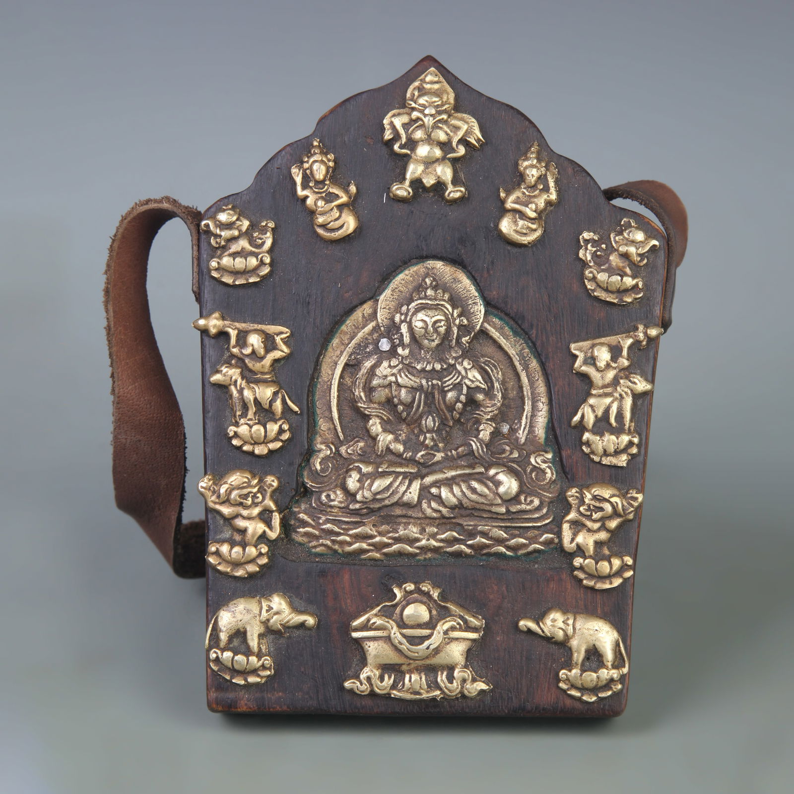 A FINE WOODEN TIBETAN BUDDHIST GAU (AMULET SHRINE): 19th Century; Long: 6.5 inch; Width: 4.9 inch;