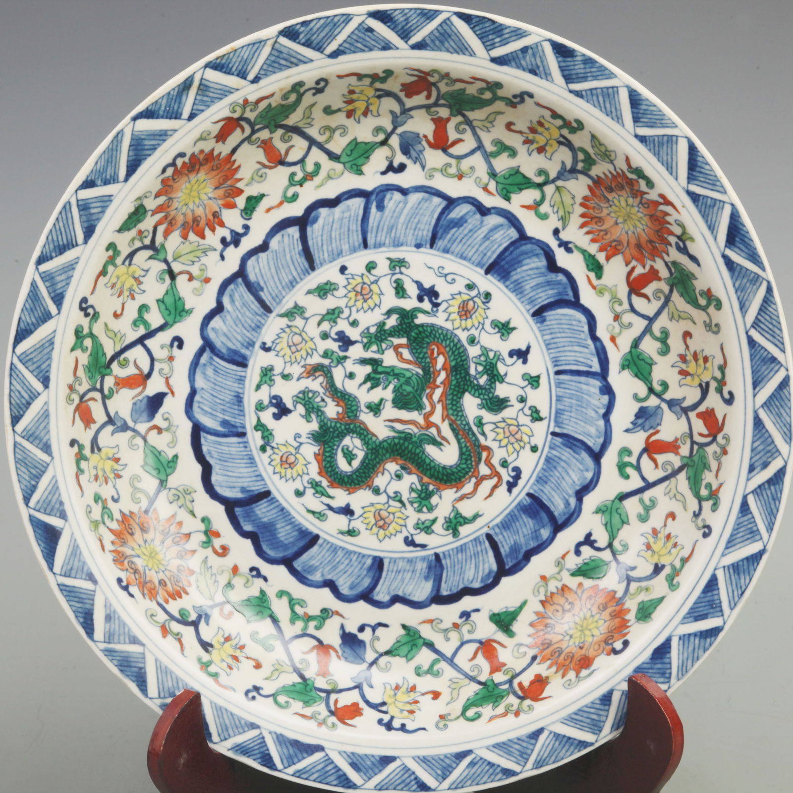 LARGE DOUCAI COLOR DRAGON PATTERN FLOWER PATTERN PLATE - 2