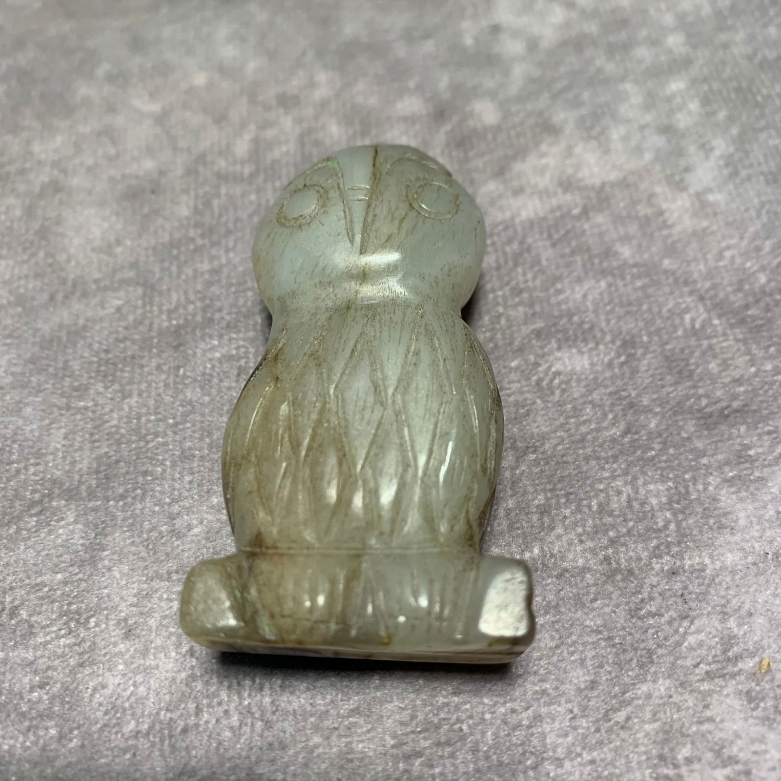 HETIAN JADE OWL PENDANT: Ming Dynasty; Long: 2.3 inch; Width: 1.1 inch; High: 0.7 inch;