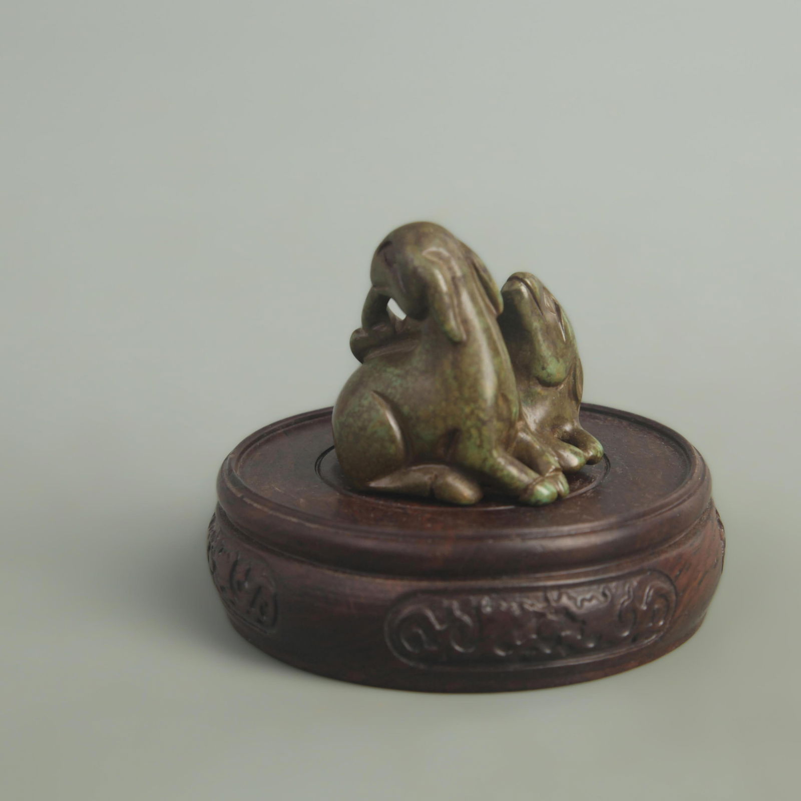 A FINE TURQUOISE STONE IN FIGURE OF SHEEP WITH GANODERMA: Ming Dynasty Style; High: 1.90 inch; Width: 1.80 inch; Long: 2.00 inch;