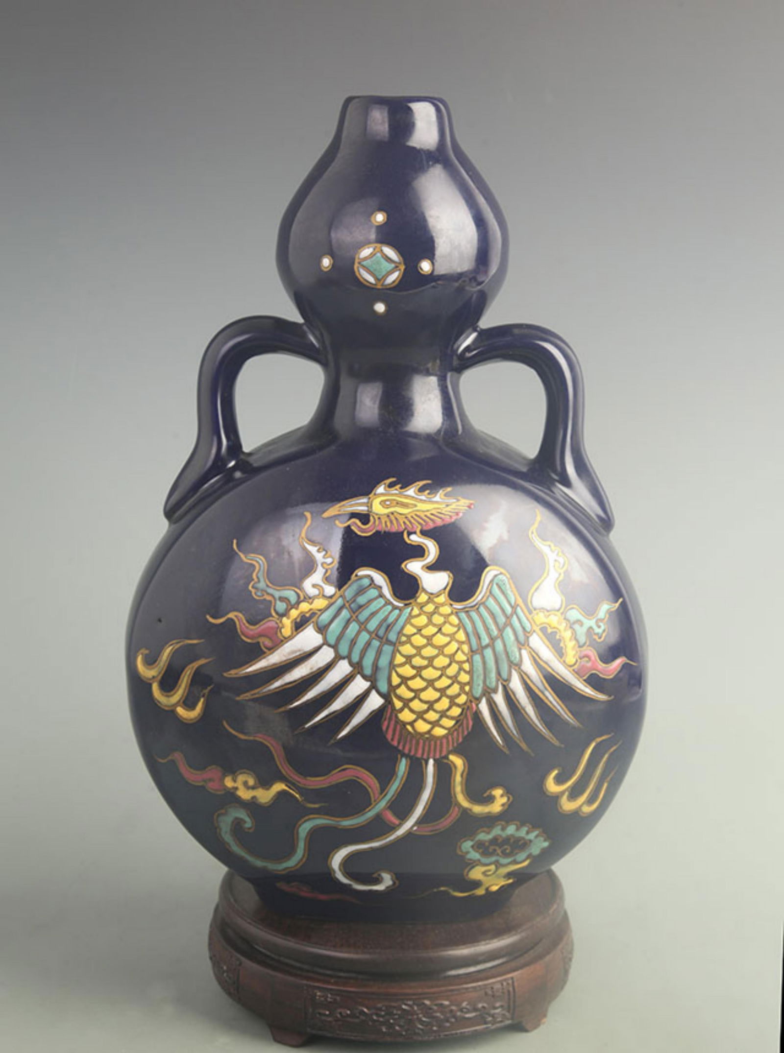 MUSTARD-GLAZED MOONFLASK WITH PHOENIX PATTERNS (DOUBLE BELLY) - 4