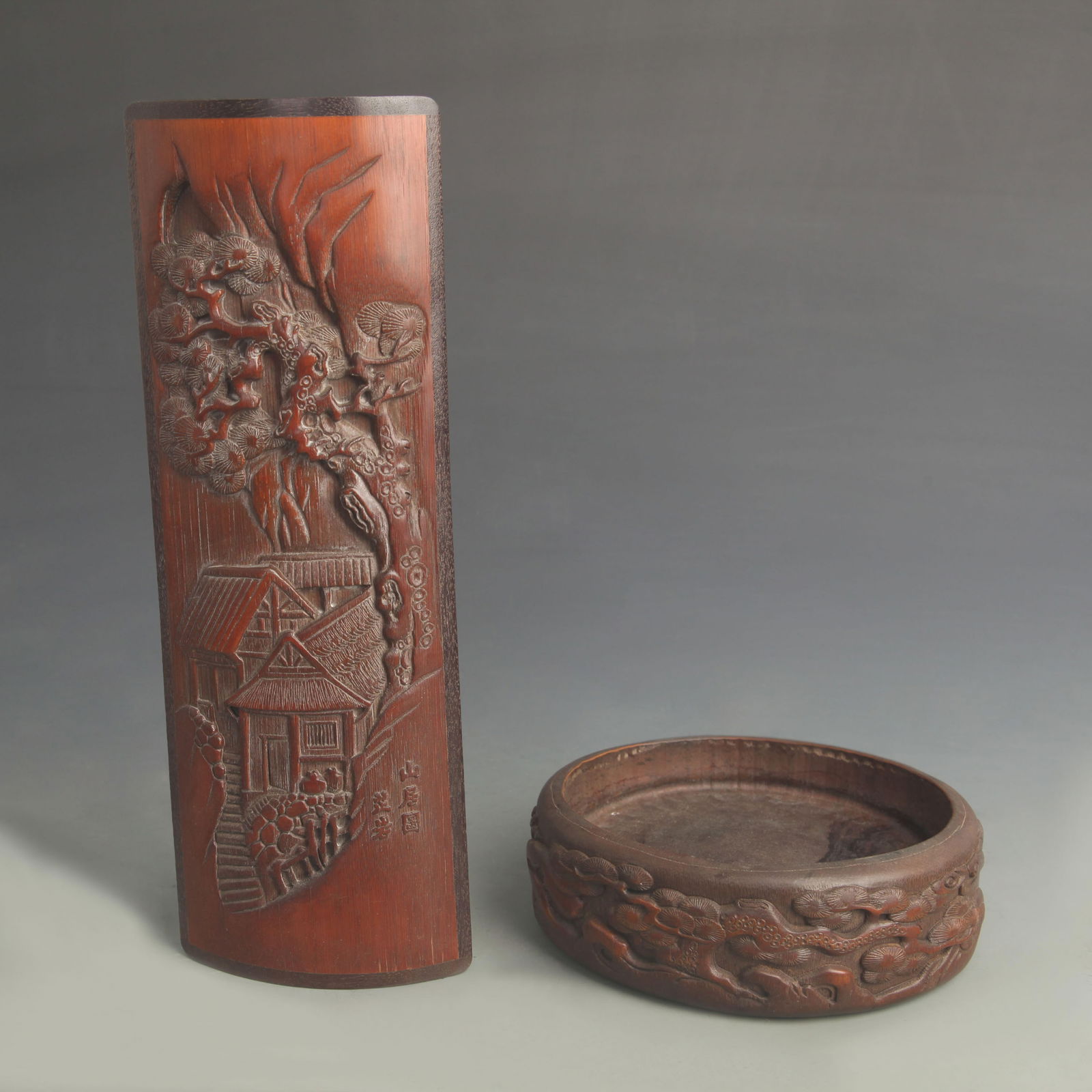 BAMBOO CARVED MOUNTAIN LANDSCAPE DESIGN ARM REST (1 of 10)
